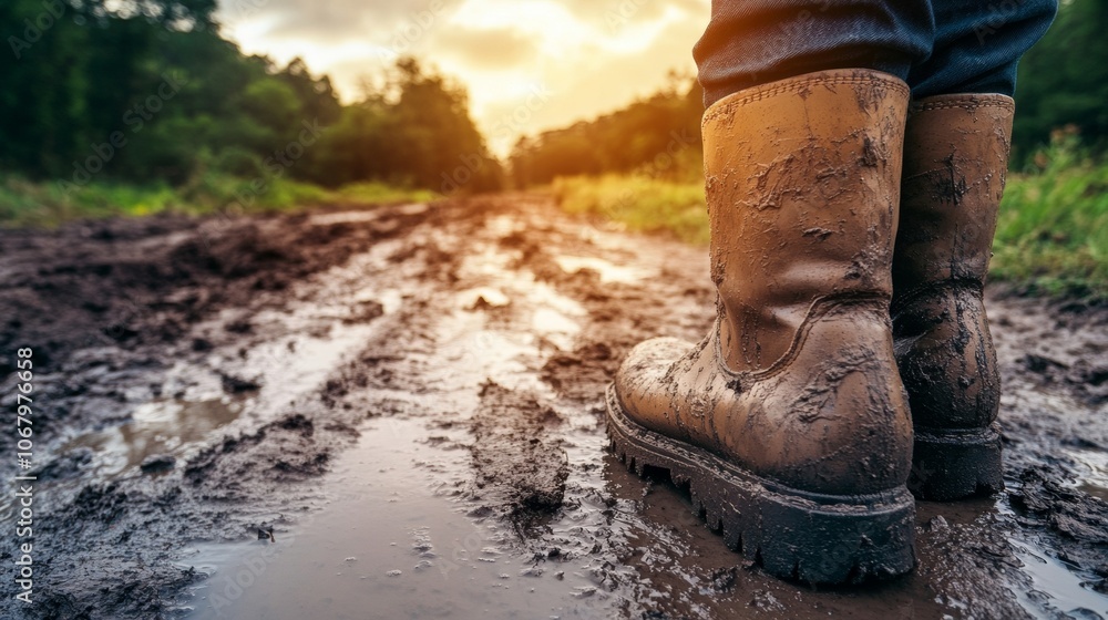 closeup of muddy boots closeup of muddy boots