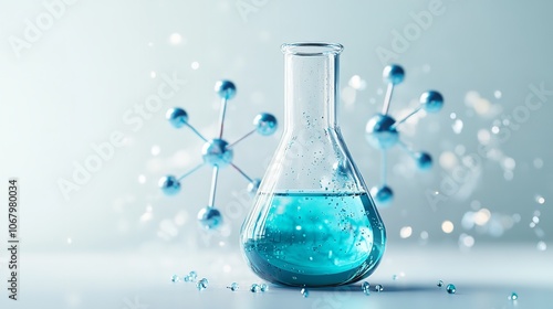 Chemistry Science Concept, Abstract Test Tube and Atom Model photo