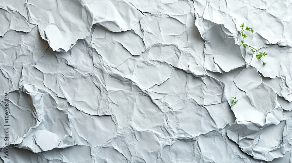 Fototapeta premium Wrinkled white recycled paper background, ideal for creating eco-friendly designs for posters or flyers.