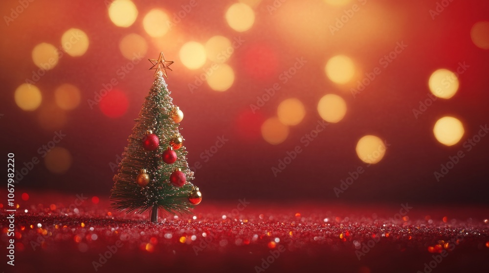 decorated mini christmas tree on red background decorated mini christmas tree on red background