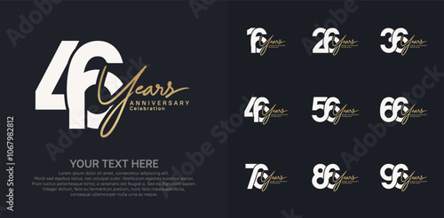 Anniversary logo set vector design, brown and white color for celebration event
