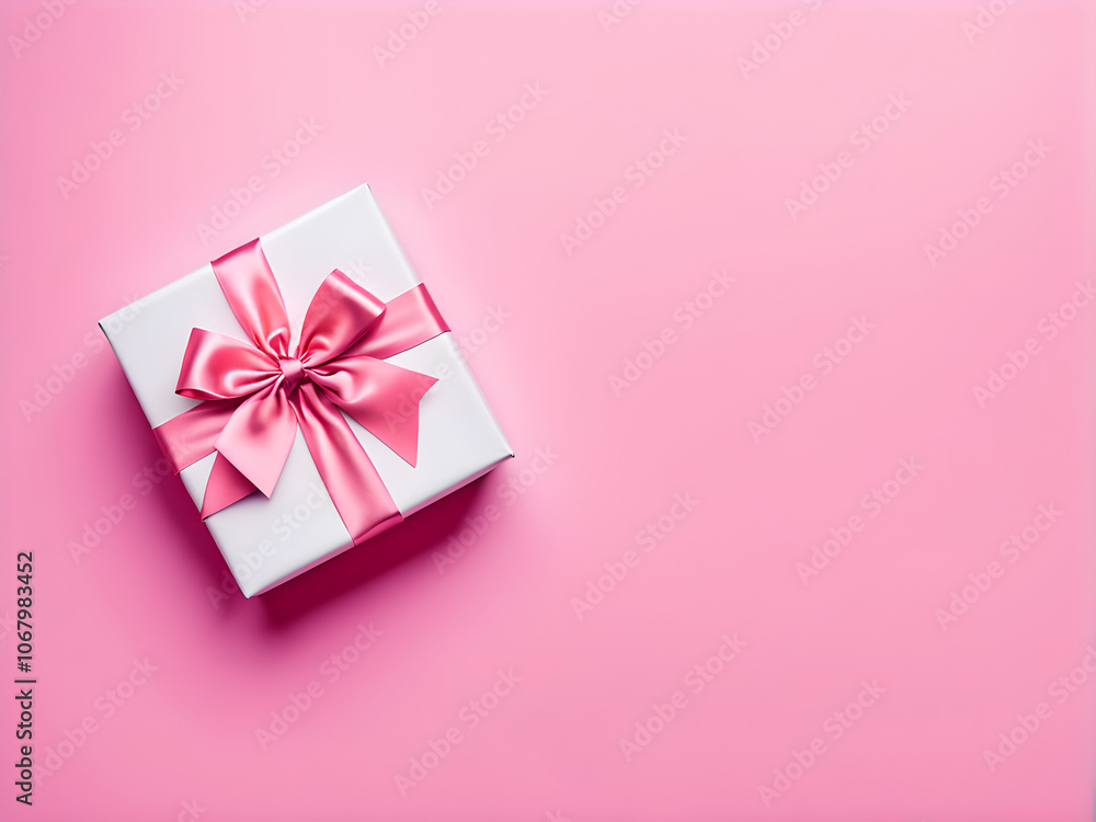 Gift box with bow on a pink background. Copy space Gift box with bow on a pink background. Copy space