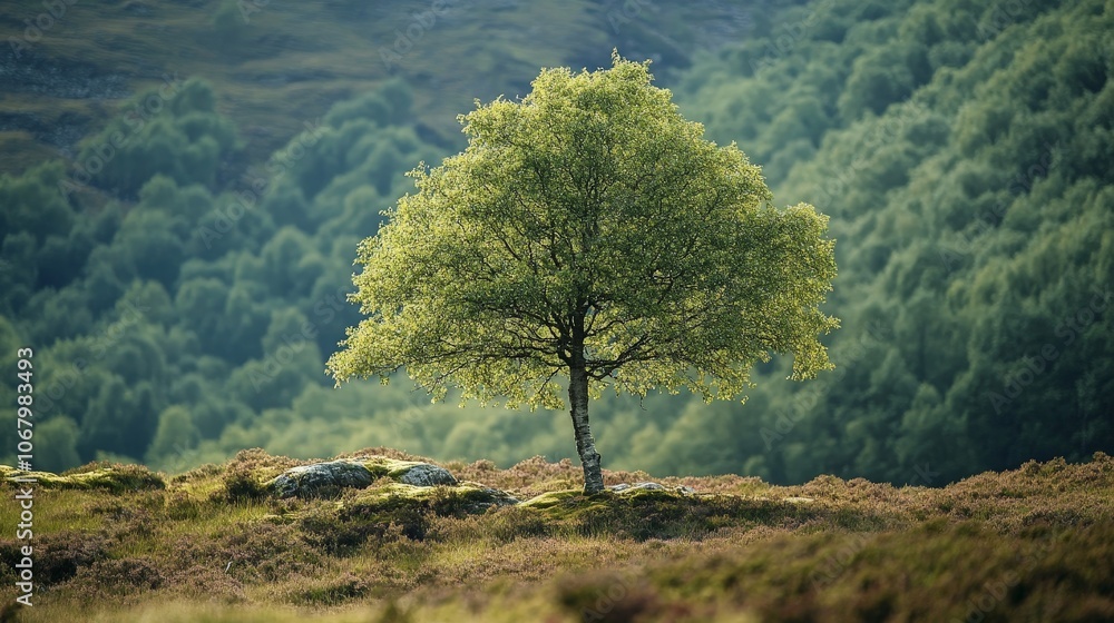 Obraz premium An endangered tree species growing in a protected nature reserve, its survival carefully monitored