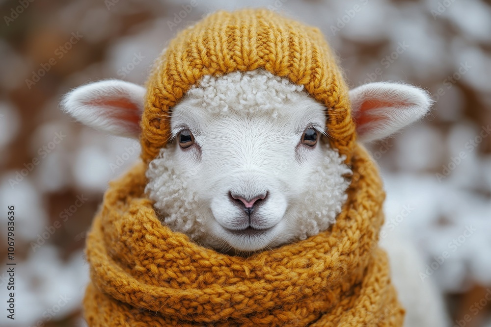 Ultra-Realistic Portrait of a Cute White Lamb Wearing a Knitted Hat and Scarf Against a Winter Background
Ultra-Realistic Portrait of a Cute White Lamb Wearing a Knitted Hat and Scarf Against a Winter Background