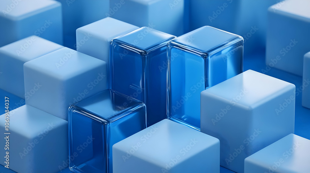 Blue Glass and Matte Cubes 3D Render Blue Glass and Matte Cubes 3D Render