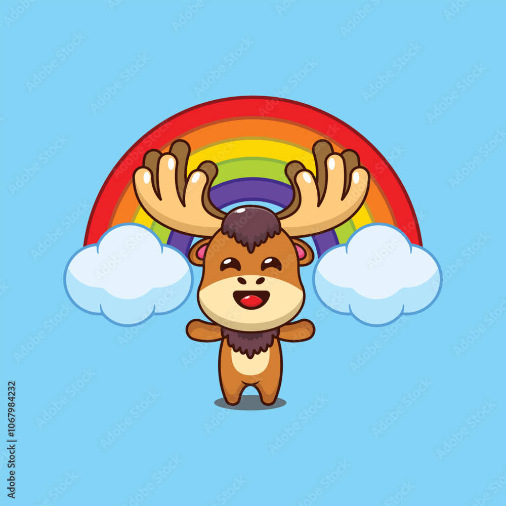 Moose with rainbow. mascot cartoon character vector illustration. Moose with rainbow. mascot cartoon character vector illustration.