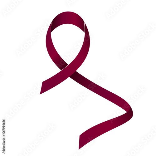 Burgundy ribbon awareness Disabled Adults, Cystic Hygroma, Brain Aneurysm, Hemangioma, Multiple Myeloma. Isolated on white background. Vector  illustration.