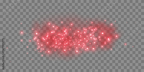 Red magic sparks and dust stars. Red glow flare light effect. Christmas light effect. Vector particles on transparent background.