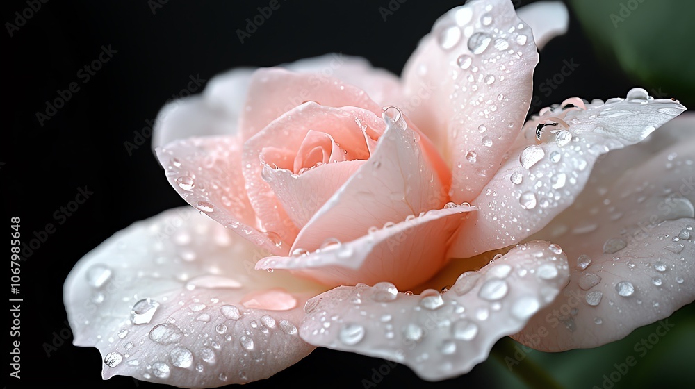 Closeup of petal with water droplets, dark background, high detail Closeup of petal with water droplets, dark background, high detail