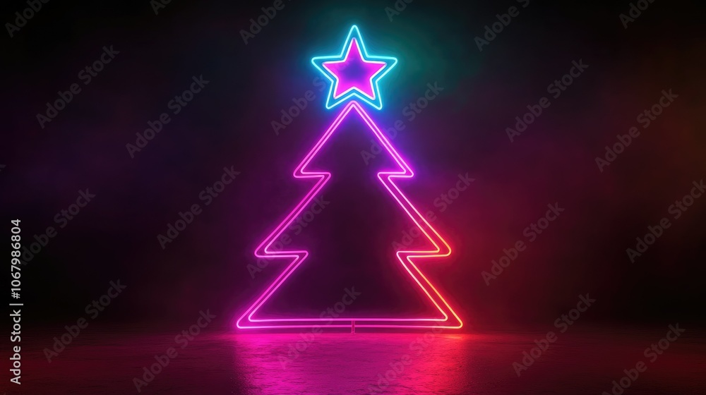 Neon Christmas Tree with Star Decoration Neon Christmas Tree with Star Decoration