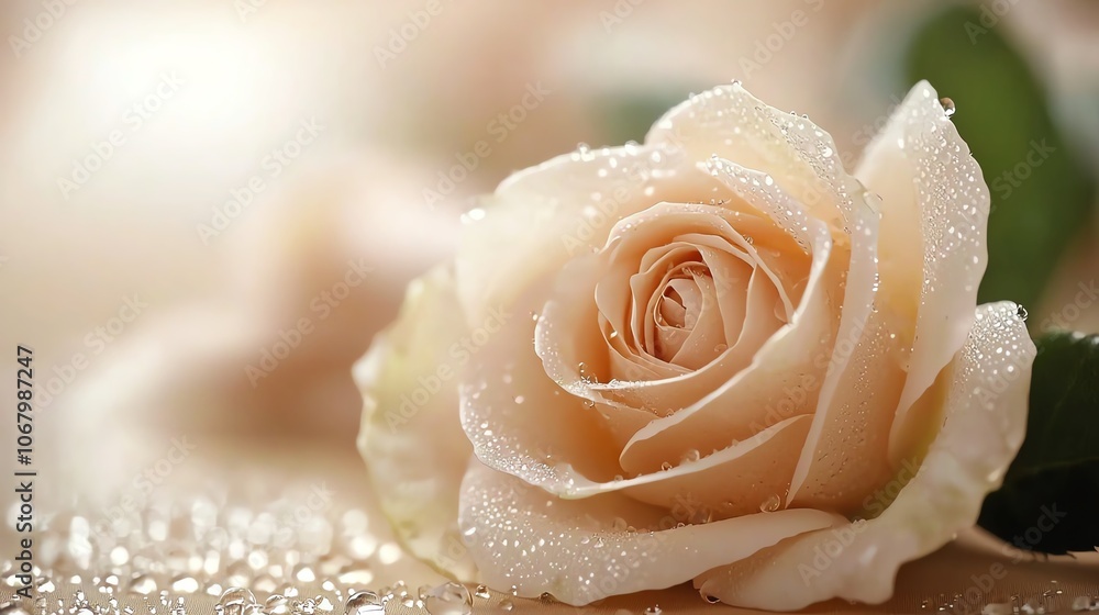 Focused view of dewdrop on rose petal, soft lighting, high detail Focused view of dewdrop on rose petal, soft lighting, high detail