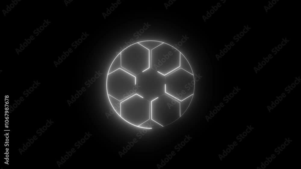 4K Glowing neon soccer football ball icon isolated on black background. 4K Video football motion graphic animation. Sport equipment. Glowing line football icon 4K Glowing neon soccer football ball icon isolated on black background. 4K Video football motion graphic animation. Sport equipment. Glowing line football icon