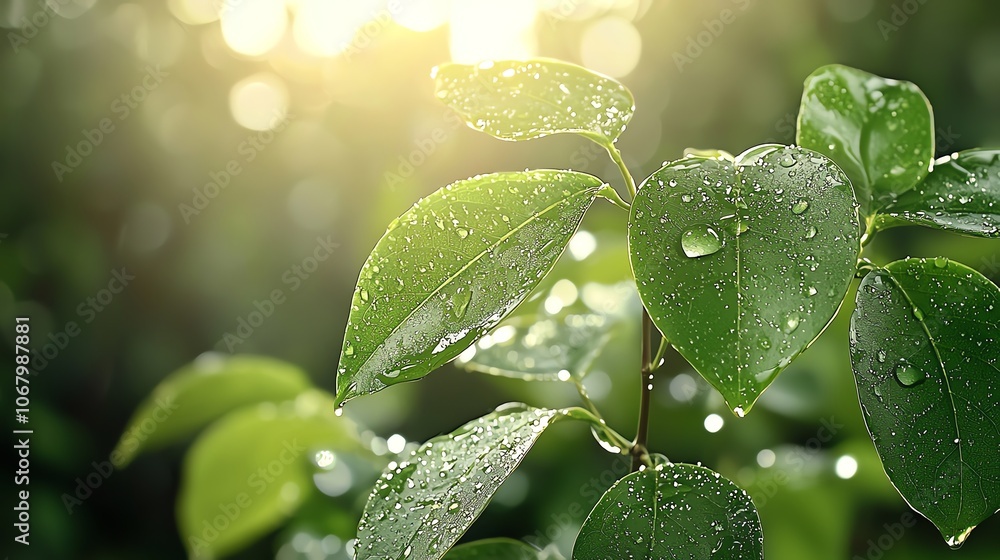 Morning dew on green leaf, intense focus, soft natural background Morning dew on green leaf, intense focus, soft natural background