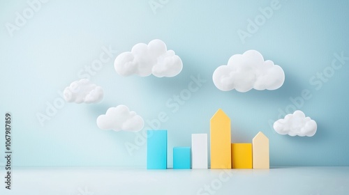 A cityscape skyline with cloud icons floating above it, representing the widespread adoption of cloud technologies and the need for robust cloud security solutions.