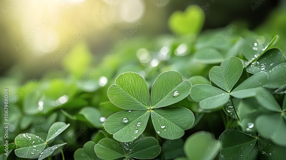 Raindrop on clover leaf, bright green tones, sharp focus Raindrop on clover leaf, bright green tones, sharp focus