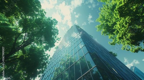 Modern Glass Building Surrounded by Lush Greenery