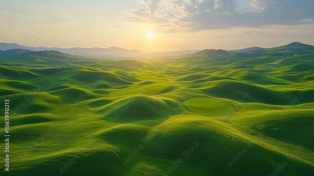 Fototapeta premium Lush Green Rolling Hills at Sunset