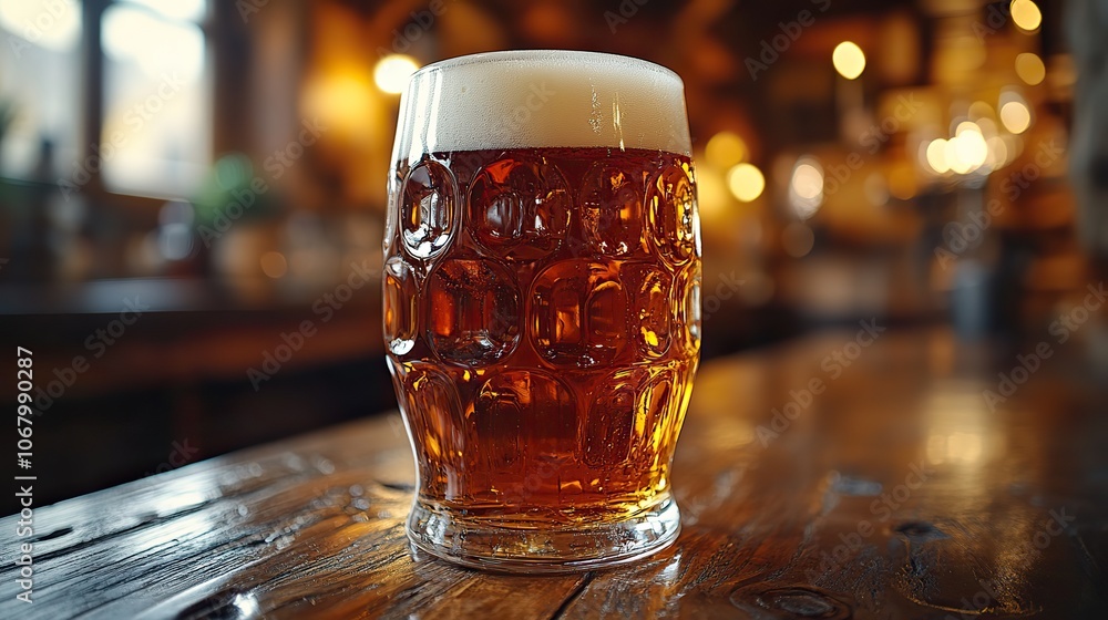Fresh cold beer in a glass on a wooden table, perfect for Oktoberfest or St. Patrick's Day celebrations in a pub. Fresh cold beer in a glass on a wooden table, perfect for Oktoberfest or St. Patrick's Day celebrations in a pub.