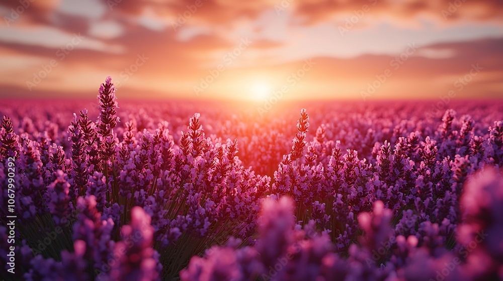Obraz premium Lavender Field at Sunset with Vibrant Colors