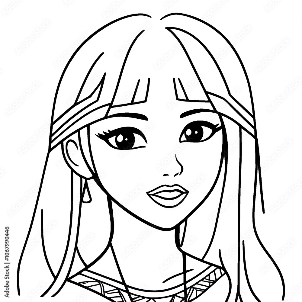 Beautiful Anime Girl Portrait Line Art - Manga Style Female Character Illustration with Long Hair for Digital Coloring and Art Projects Beautiful Anime Girl Portrait Line Art - Manga Style Female Character Illustration with Long Hair for Digital Coloring and Art Projects