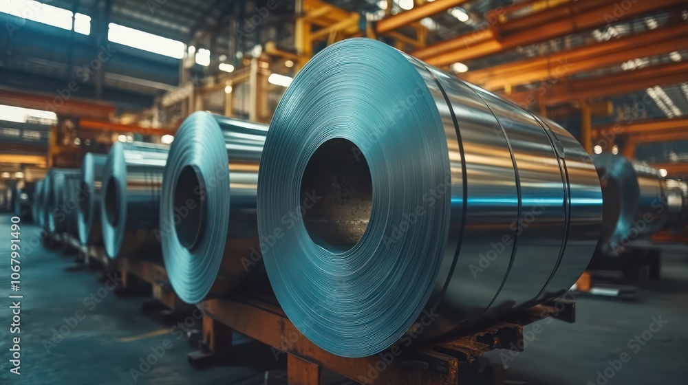 Rolls of galvanized steel sheet inside the factory or warehouse Rolls of galvanized steel sheet inside the factory or warehouse