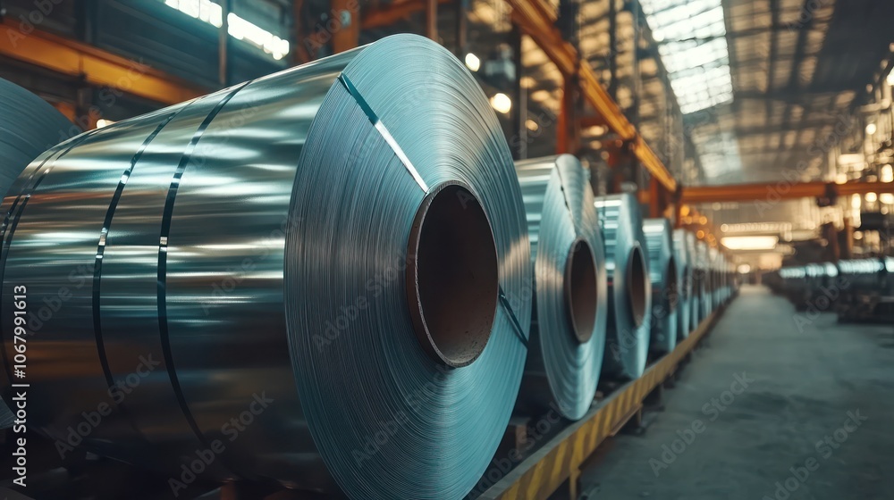 Rolls of galvanized steel sheet inside the factory or warehouse Rolls of galvanized steel sheet inside the factory or warehouse