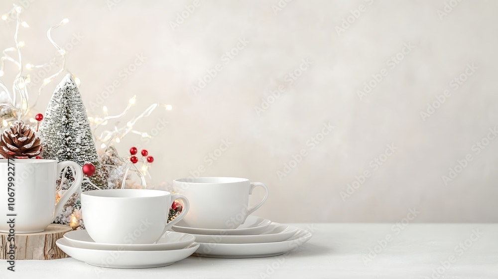 A beautifully arranged holiday table set with elegant dinnerware, twinkling fairy lights, and an enticing centerpiece featuring seasonal decorations. The background is softly blurred to keep the A beautifully arranged holiday table set with elegant dinnerware, twinkling fairy lights, and an enticing centerpiece featuring seasonal decorations. The background is softly blurred to keep the