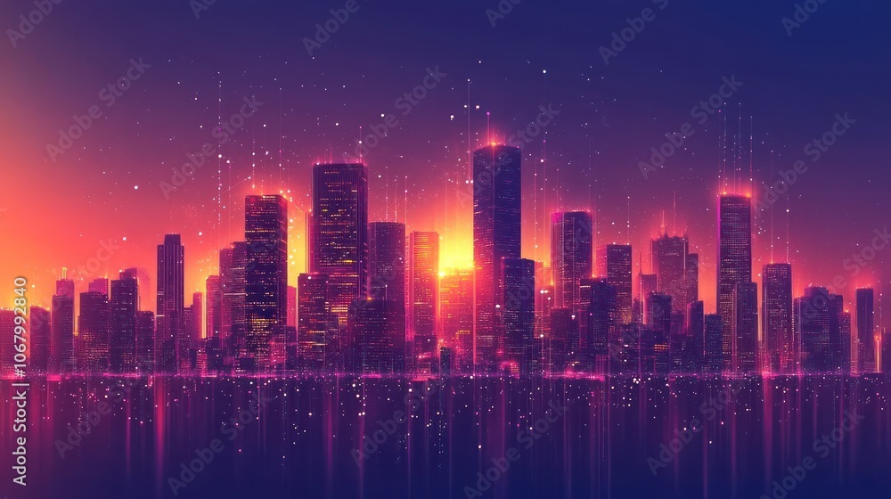 Smart city dot point connect with gradient line, connection technology metaverse concept. night city banner with big data Smart city dot point connect with gradient line, connection technology metaverse concept. night city banner with big data