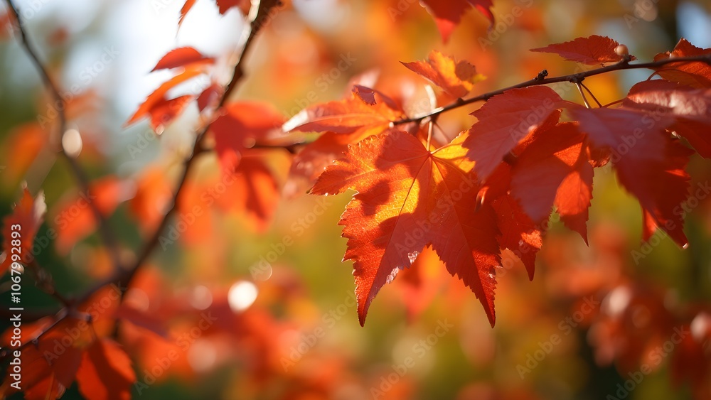 Warm Autumn Colors of Sunlit Leaves in Close-Up, Beautiful Red and Yellow Foliage Warm Autumn Colors of Sunlit Leaves in Close-Up, Beautiful Red and Yellow Foliage