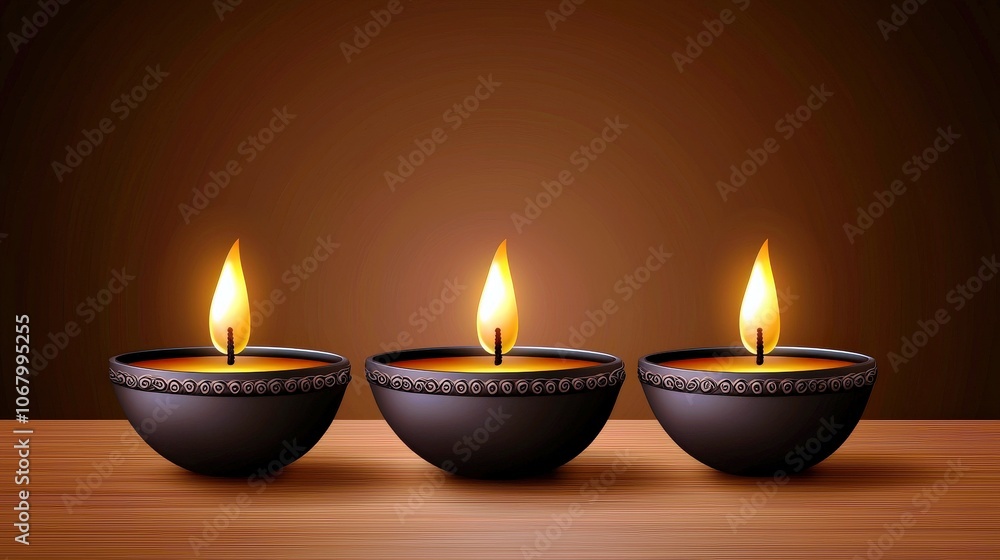 Beautifully Arranged Decorative Diyas with Flames Beautifully Arranged Decorative Diyas with Flames