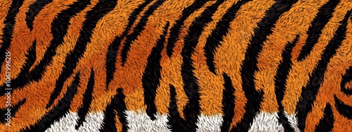 Vibrant tiger fur pattern, rich orange and deep black stripes, showcasing the intricate texture and wild beauty of the majestic animal photo