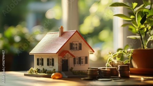Wallpaper Mural Miniature House with Coins and Growing Plant Symbolizing Real Estate Investment and Green Finance Torontodigital.ca