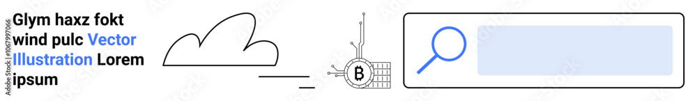 Cloud, binary code, and search bar connected in a digital theme. Ideal for tech presentations, web design, IT tutorials, data analysis, educational content, software development, cloud services Cloud, binary code, and search bar connected in a digital theme. Ideal for tech presentations, web design, IT tutorials, data analysis, educational content, software development, cloud services