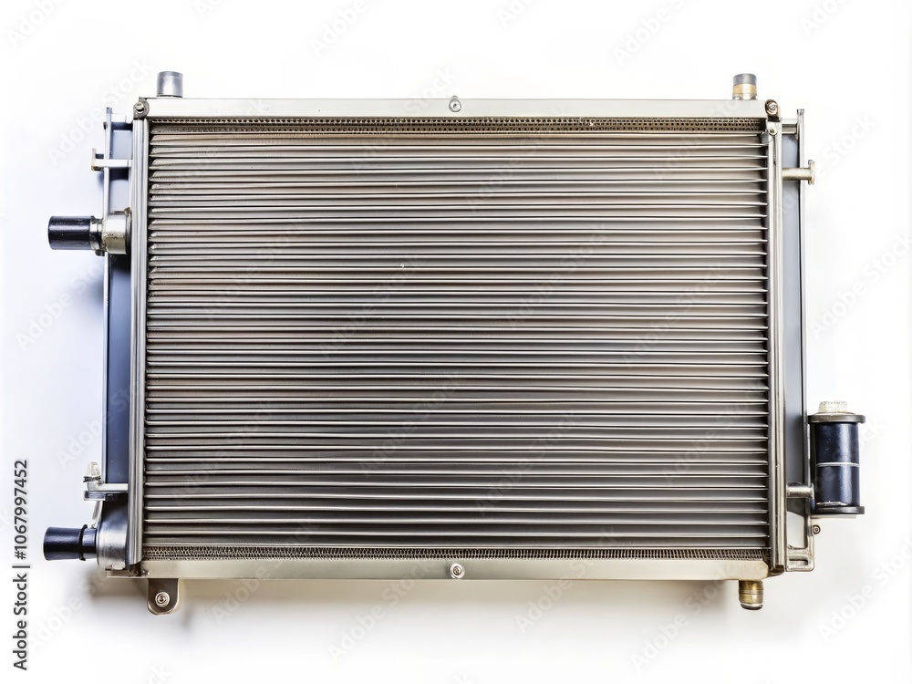 Fototapeta premium High-Resolution Drone Photography of a Car Condenser Spare Part Isolated on Clean White Background for Automotive Parts and Accessories Cataloging and Online Retail Use