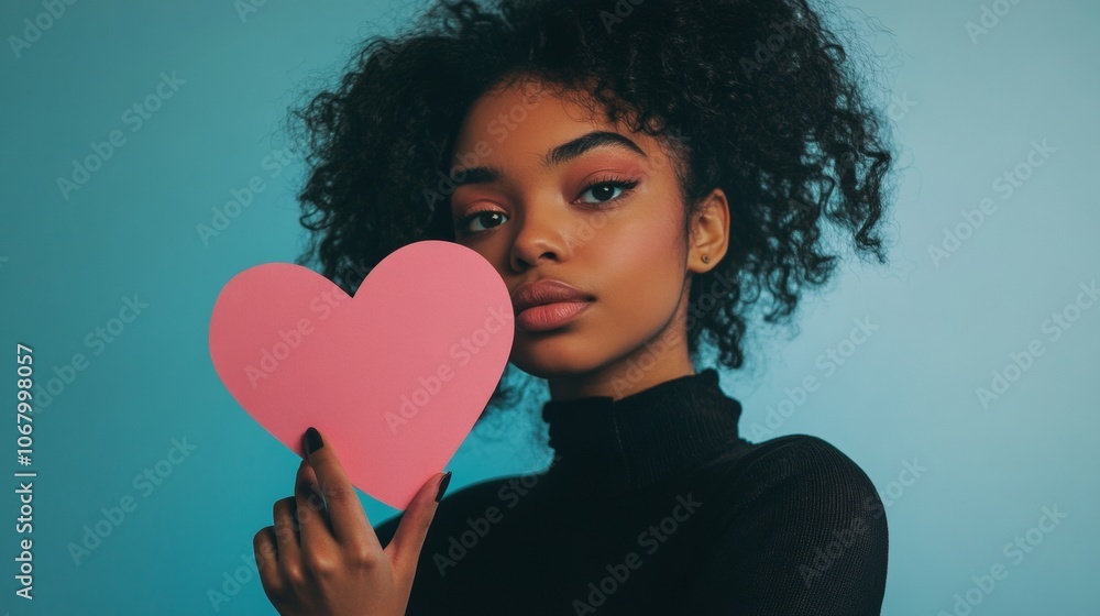 beautiful young woman holding a pink heart on valentines day pastel color background beautiful young woman holding a pink heart on valentines day pastel color background