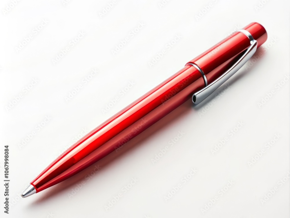 Isolated Red Ballpoint Pen on White Background - Minimalist Photography Capturing the Essence of Simplicity, Design, and Functionality for Creative Projects and Marketing Use