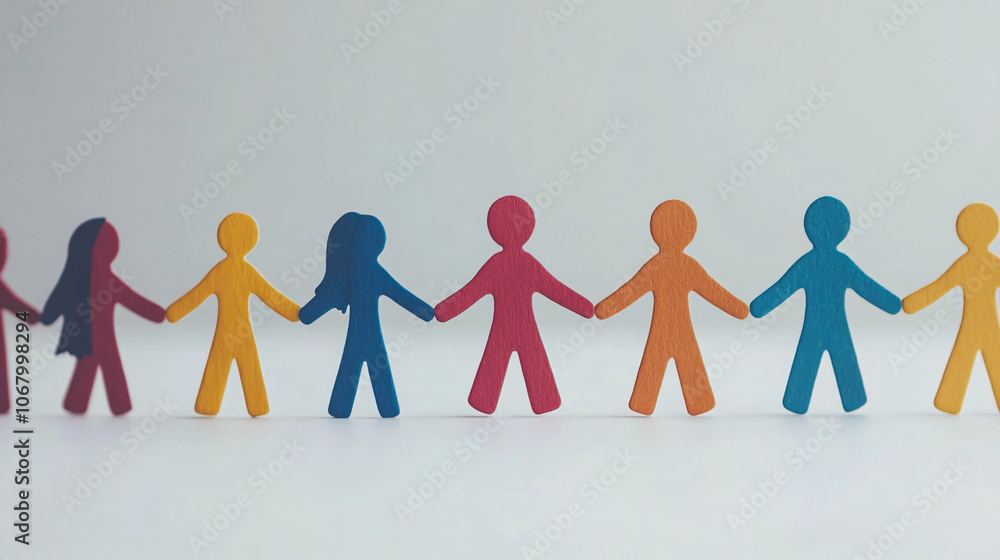 colorful paper people holding hands in a line colorful paper people holding hands in a line