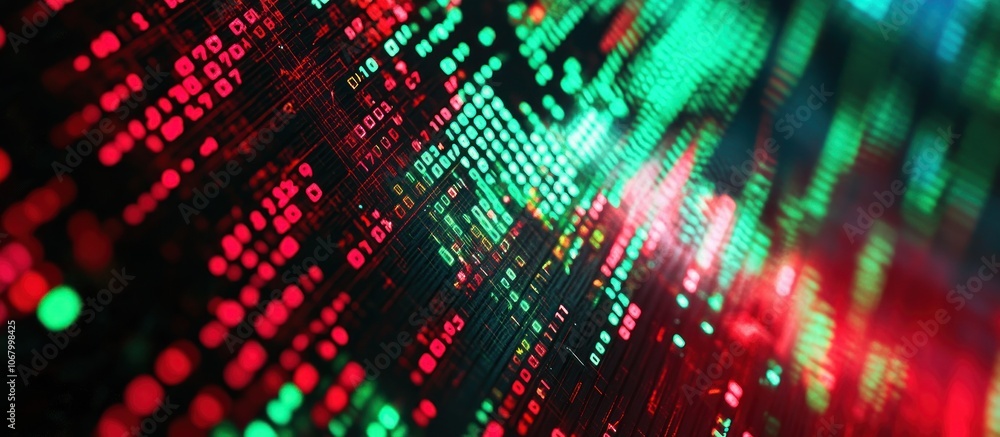 custom made wallpaper toronto digitalStock market numbers displayed on an LED ticker tape, zoomed-in view, green and red colors