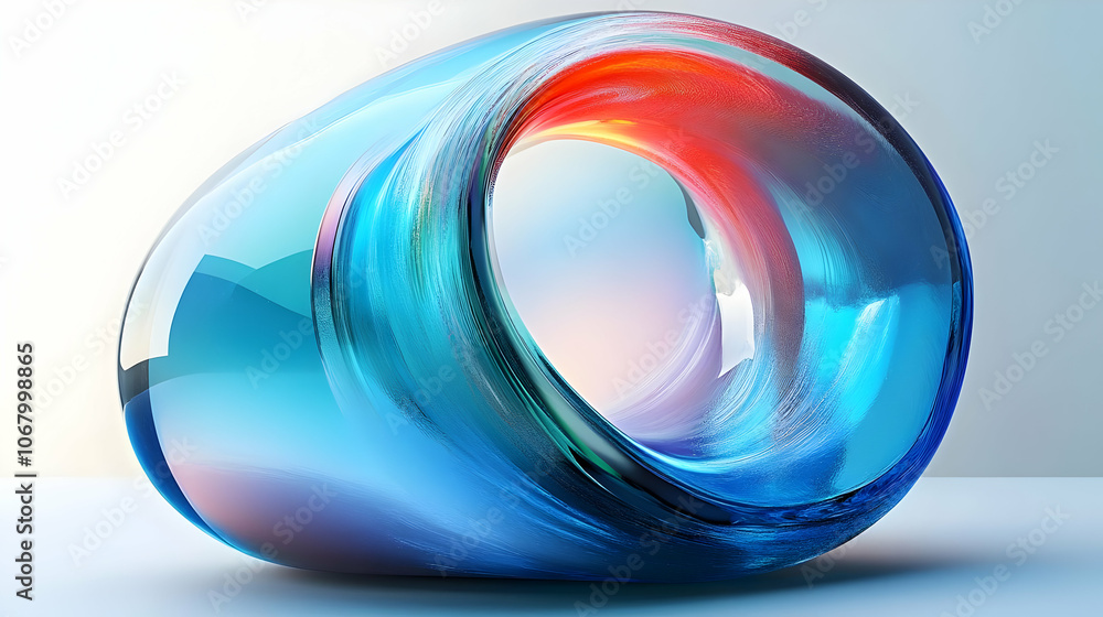 Abstract 3D Glass Object with Blue and Red Colors Abstract 3D Glass Object with Blue and Red Colors