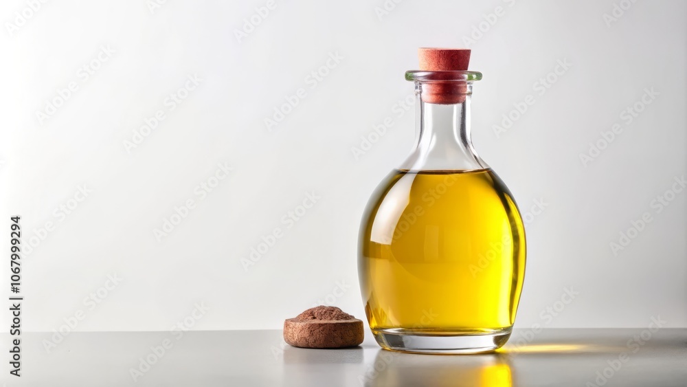 Minimalist Bottle of Cooking Oil with Cork Cap Isolated on White Background for Culinary Use and Healthy Cooking Concepts, Featuring a Clean and Simple Design Minimalist Bottle of Cooking Oil with Cork Cap Isolated on White Background for Culinary Use and Healthy Cooking Concepts, Featuring a Clean and Simple Design