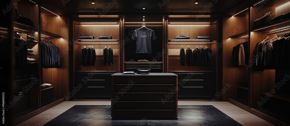 Luxury t-shirt on display in an upscale boutique, intricate stitching details, rich fabric, soft ambient lighting Luxury t-shirt on display in an upscale boutique, intricate stitching details, rich fabric, soft ambient lighting