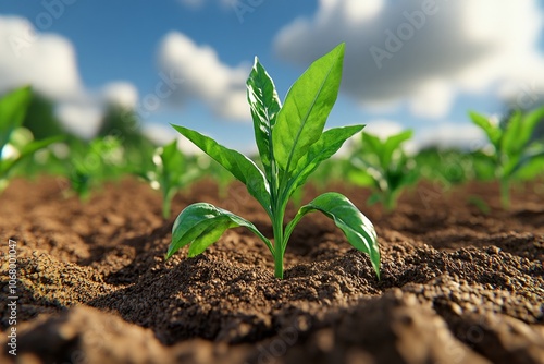 An ultra-realistic image of a small field of cover crops with rich, fertile soil, capturing every detail of the soil and plants photo