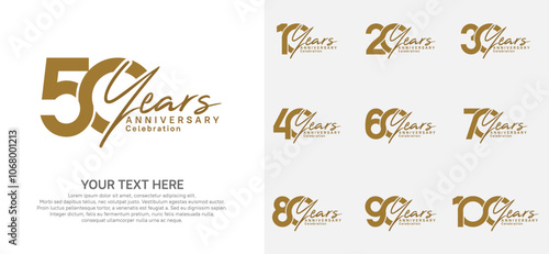 Anniversary logo set vector design, brown for celebration event
