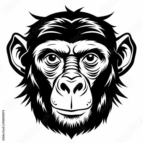 silhouette of a chimpanzee head vector black animal illustration on a white background