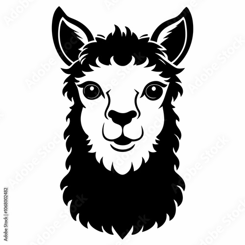 silhouette of an alpaca head vector black animal illustration on a white background