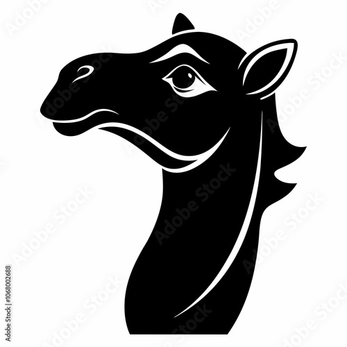 silhouette of an alpaca head vector black animal illustration on a white background