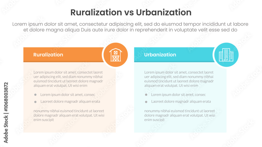 urbanization vs ruralization comparison concept for infographic template banner with table box and circle badge with two point list information urbanization vs ruralization comparison concept for infographic template banner with table box and circle badge with two point list information