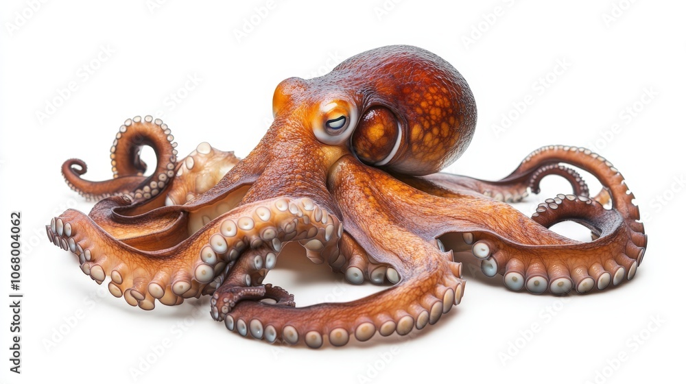 A large octopus swimming with its tentacles extended, isolated on a white background A large octopus swimming with its tentacles extended, isolated on a white background