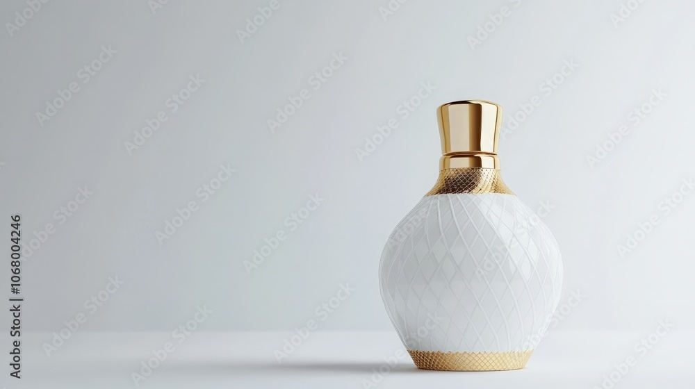 A luxurious body lotion bottle with gold accents, isolated on a white background A luxurious body lotion bottle with gold accents, isolated on a white background