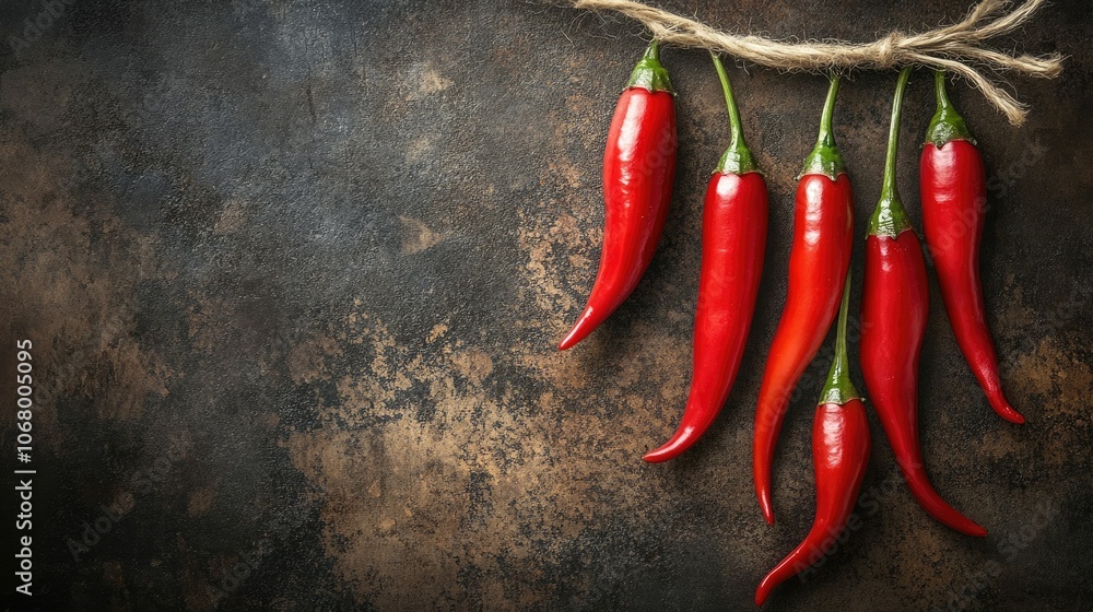 Red Chili Peppers Hanging on Twine Red Chili Peppers Hanging on Twine